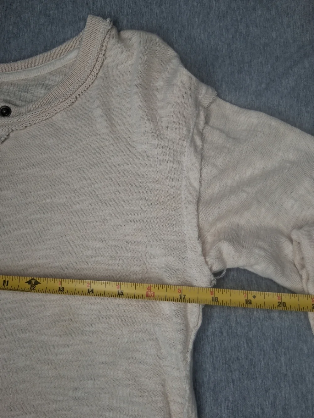 We The Free Free People Phoebe Long Sleeve Henley Shirt Top Tan Beige Cotton M
